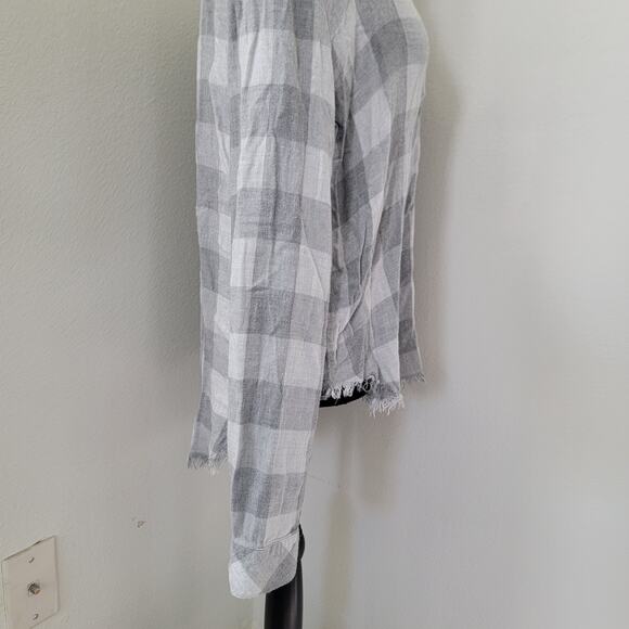 Cloth & Stone Flannel Buffalo Check Henley Long Sleeve Tunic Gray Raw Hem Large - Picture 11 of 15